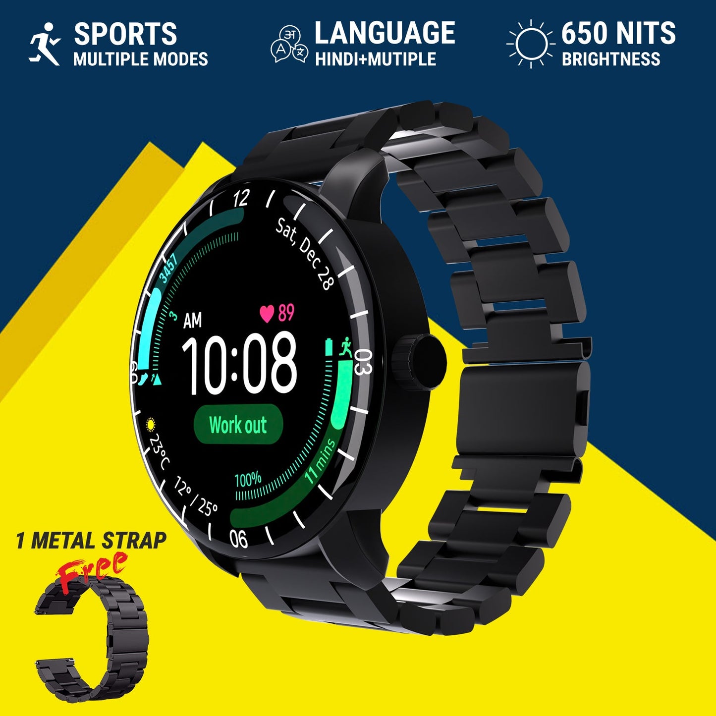Unix USW-3 Storm Bluetooth Calling Smartwatch | 1.43" AMOLED Display, IP67 Waterproof, 5-Day Battery - Unixindia.