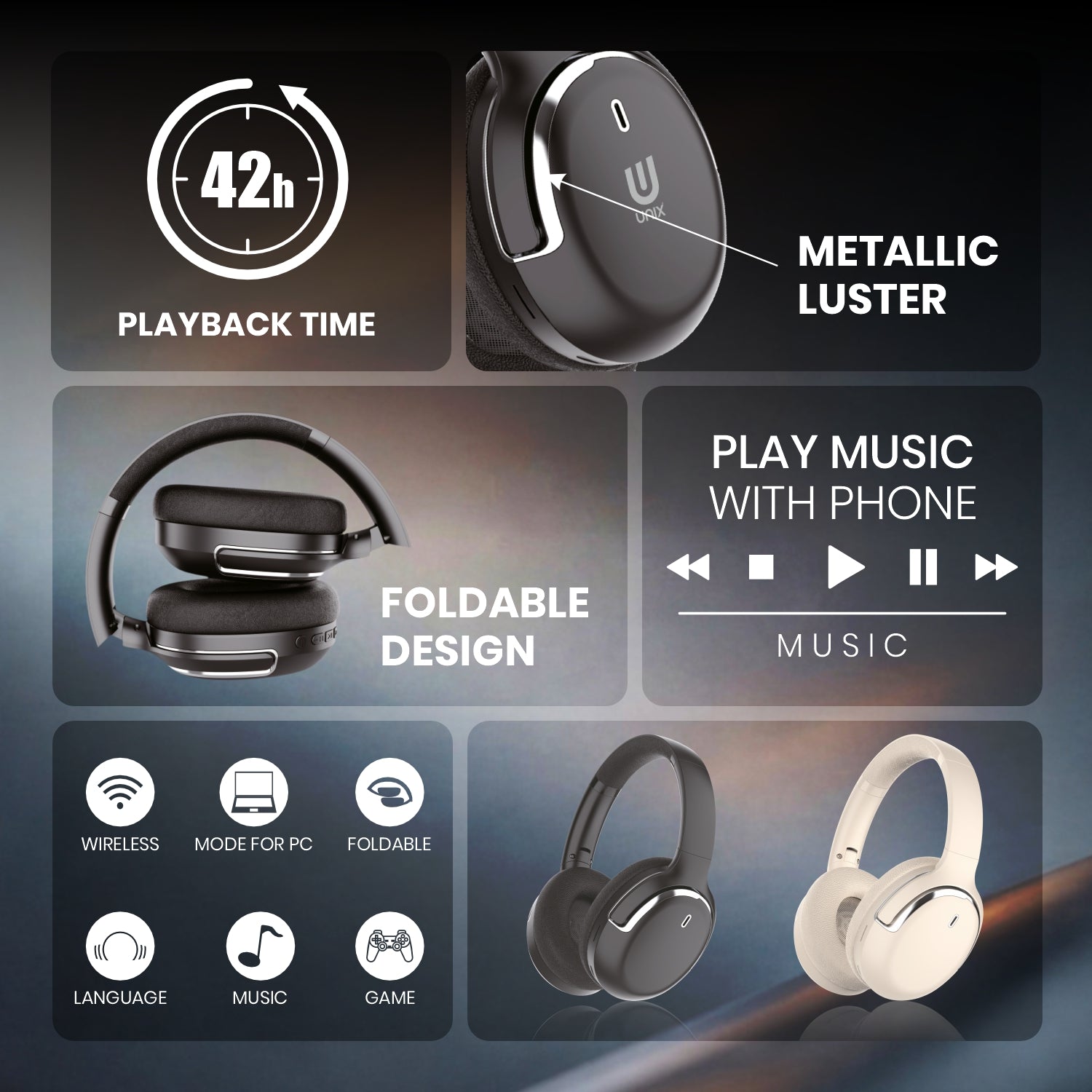 UNIX UX-W7 Major Wireless Over-Ear Headphone