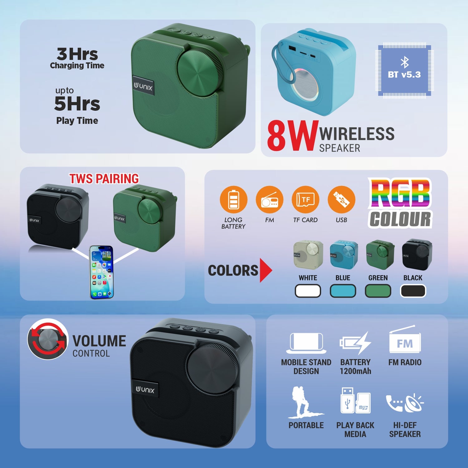 Unix GEO Inspire 8W Portable Bluetooth Speaker