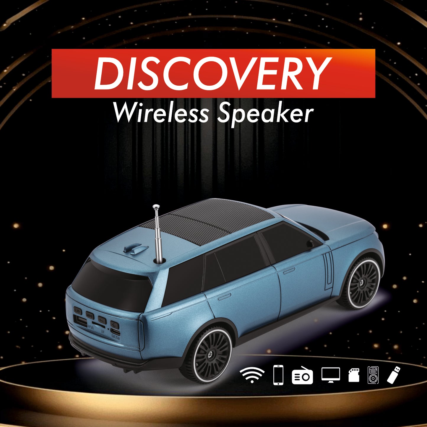 UNIX Discovery Bluetooth Speaker – 5W Stereo Sound, Car Toy Design with LED Lights & Subwoofer - Unixindia.