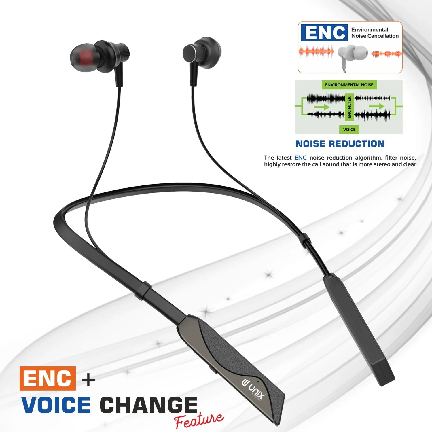 Unix Elite 1 Electro Wireless Neckband - Three Voice Change + ENC - Unixindia.