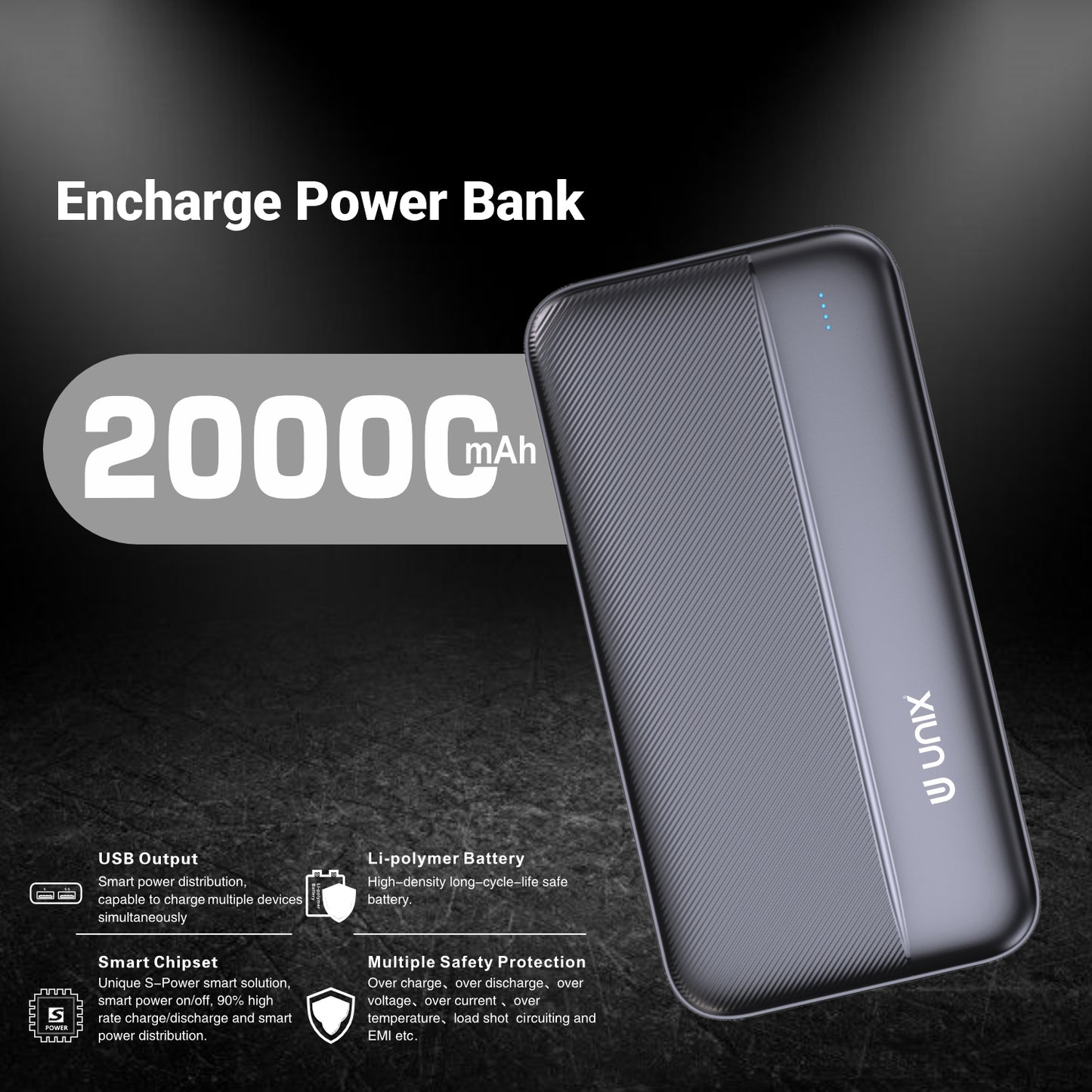 Massive 20000mAh Capacity äóñ Keep your devices powered all day with a high-capacity portable battery pack.