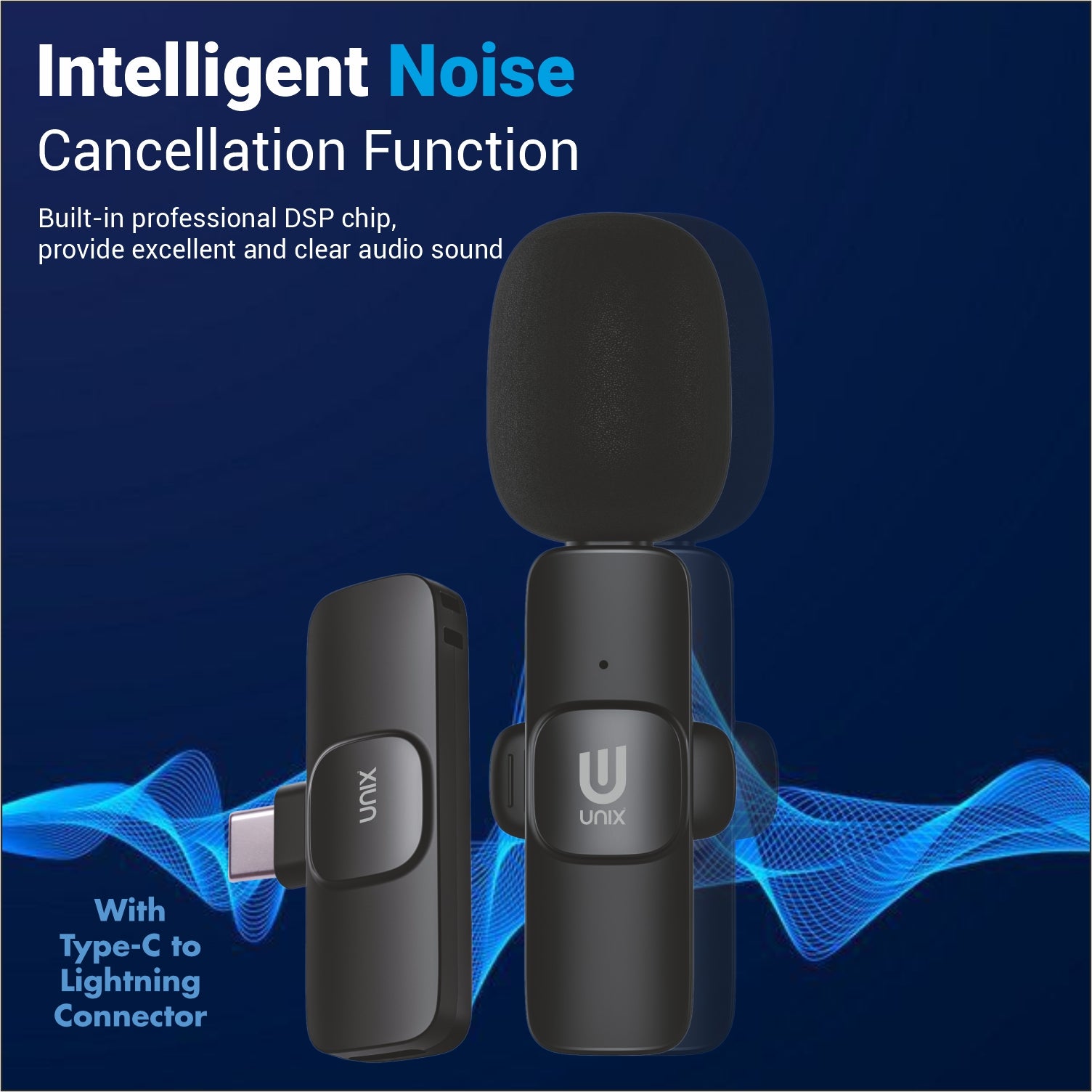 UNIX MC3 Wireless Dual Microphone äóñ Noise-Canceling, Plug & Play 