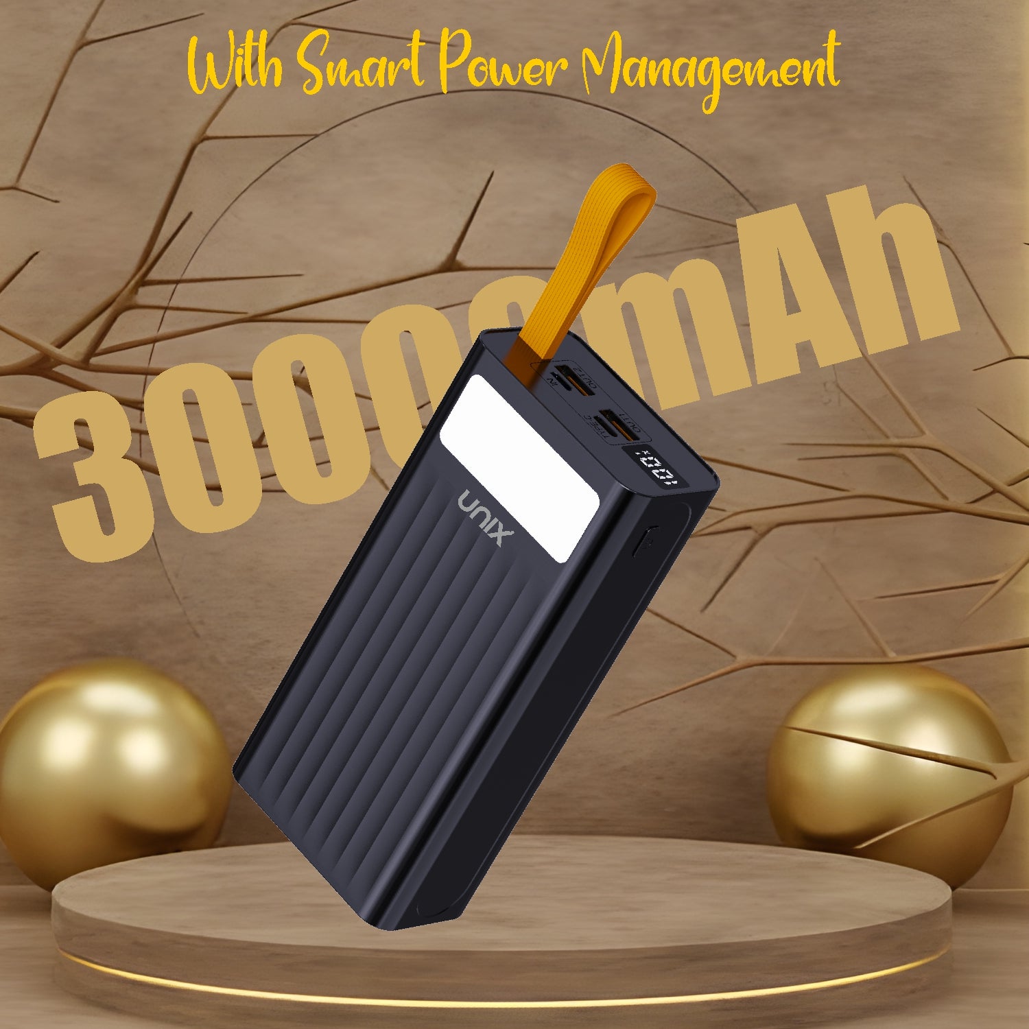 UNIX UX-1525 Pro 30000mAh Power Bank – Slim Design, PD 22.5W Fast Charging & Dual USB Output