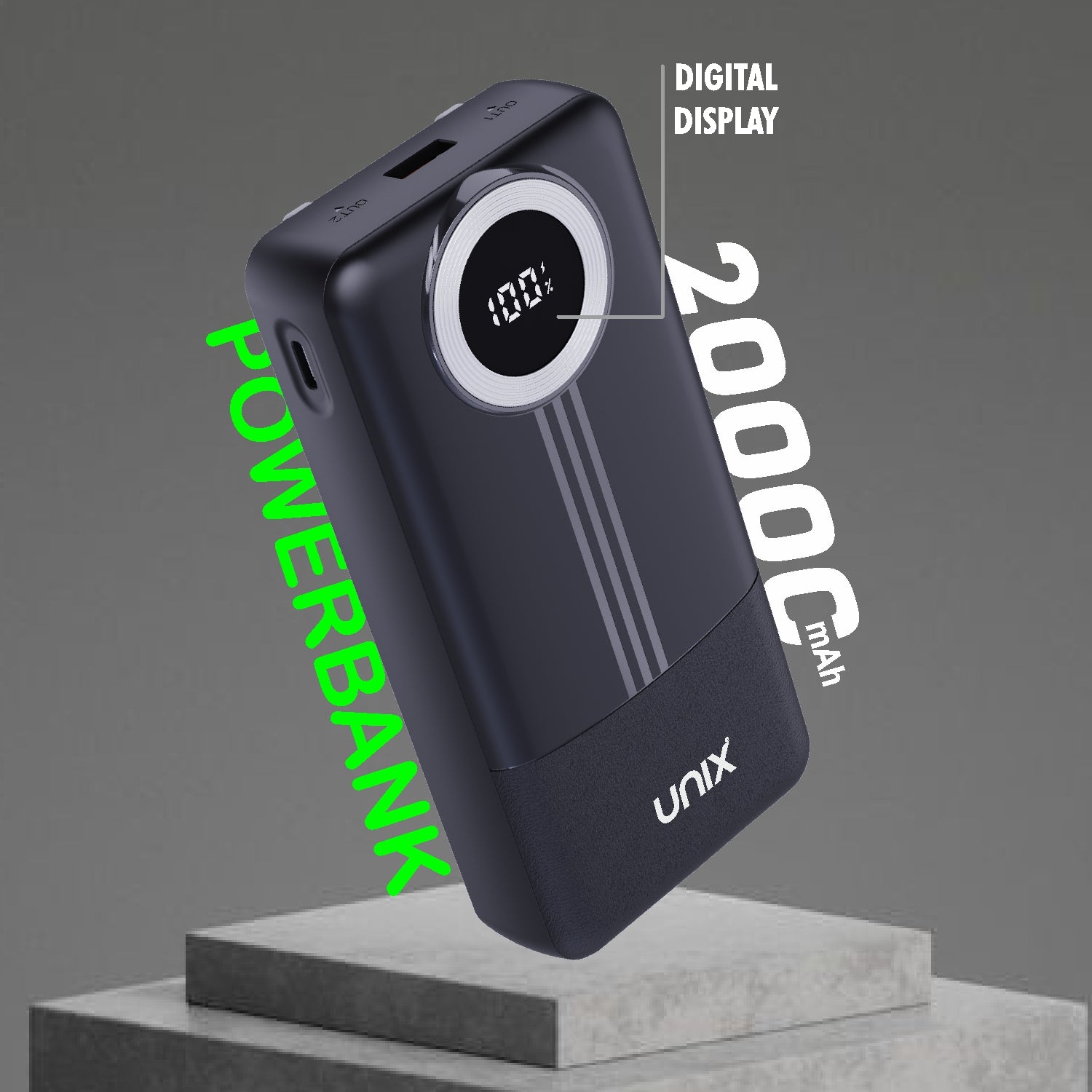 UNIX UX-1536 20000mAh Power Bank – Built-In Cables, Digital Display & 22.5W Fast Charging