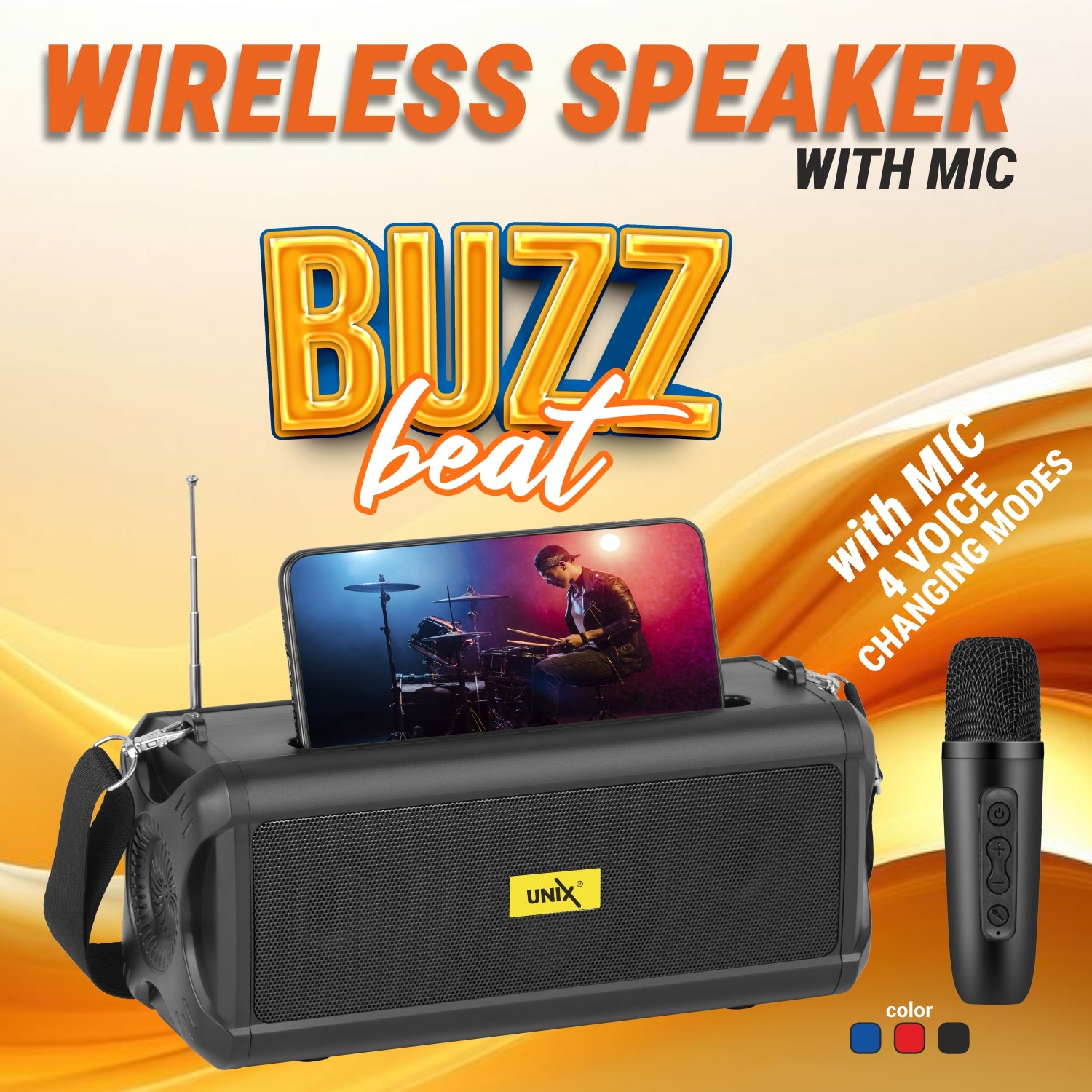 UNIX UX-887 Buzz Beat Party Speaker – Voice-Changing Mic, Thumping Bass & 5-Hour Playtime - Unixindia.