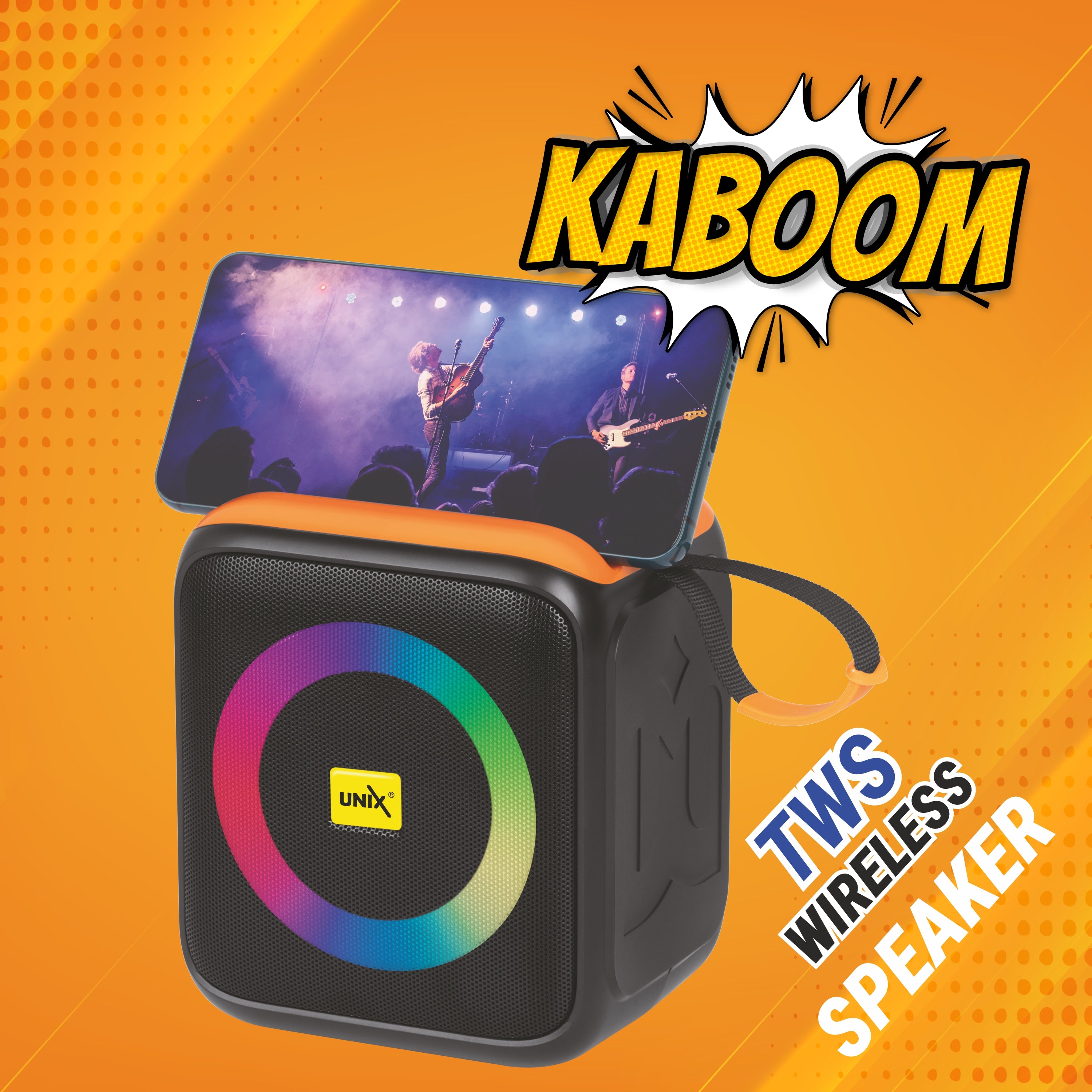 UNIX Kaboom XB-U66 Bluetooth Speaker – 8W Audio with Deep Bass, RGB Lights & Long Battery - Unixindia.