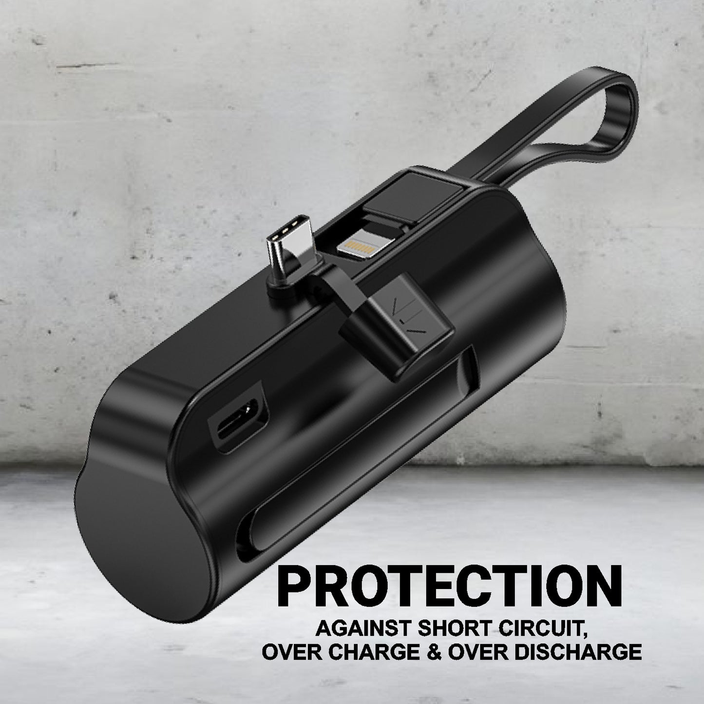 . This 5000mAh power bank is compact yet powerful, designed with a sleek capsule