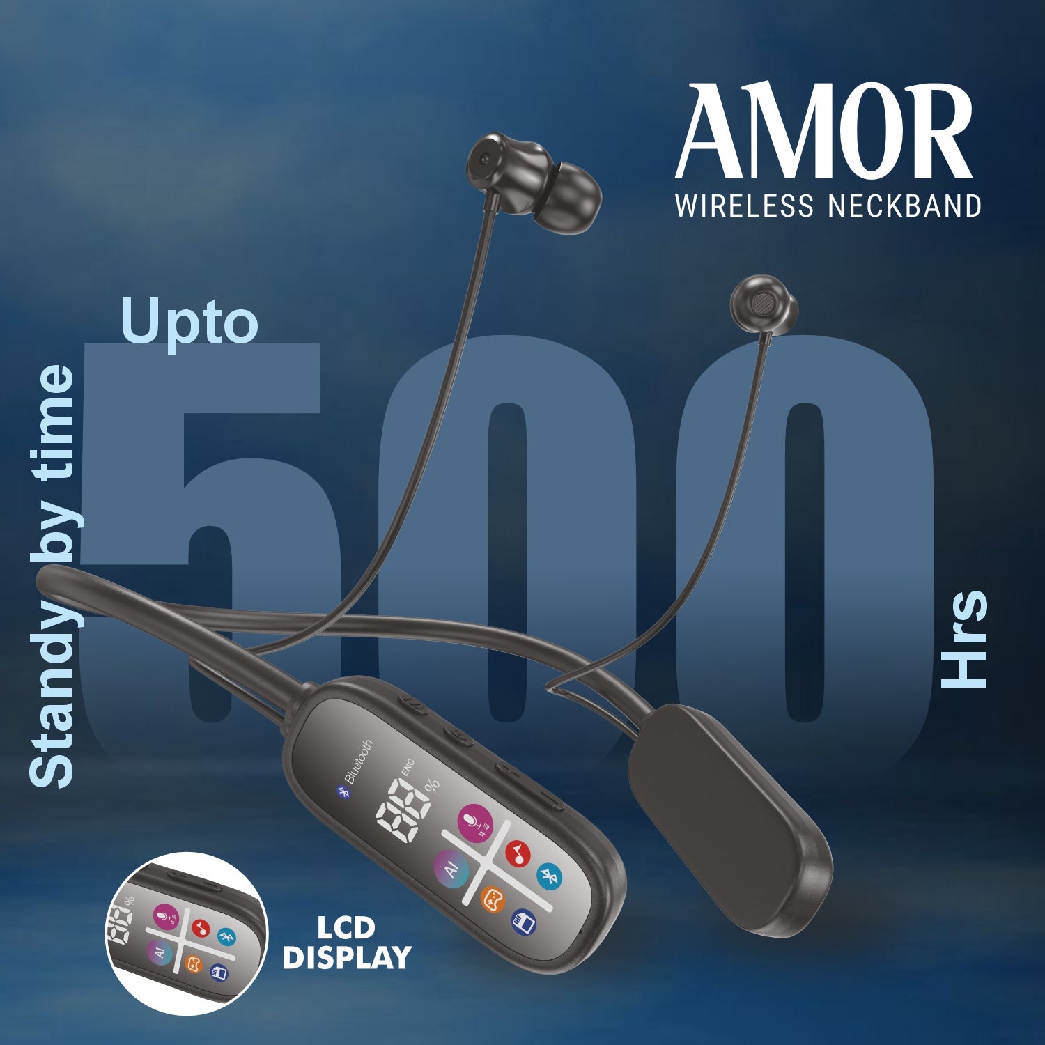 UNIX UX-480 Amor Bluetooth Neckband – Wireless Neckband with LCD Display, Voice Changer & 90 Hours Playtime