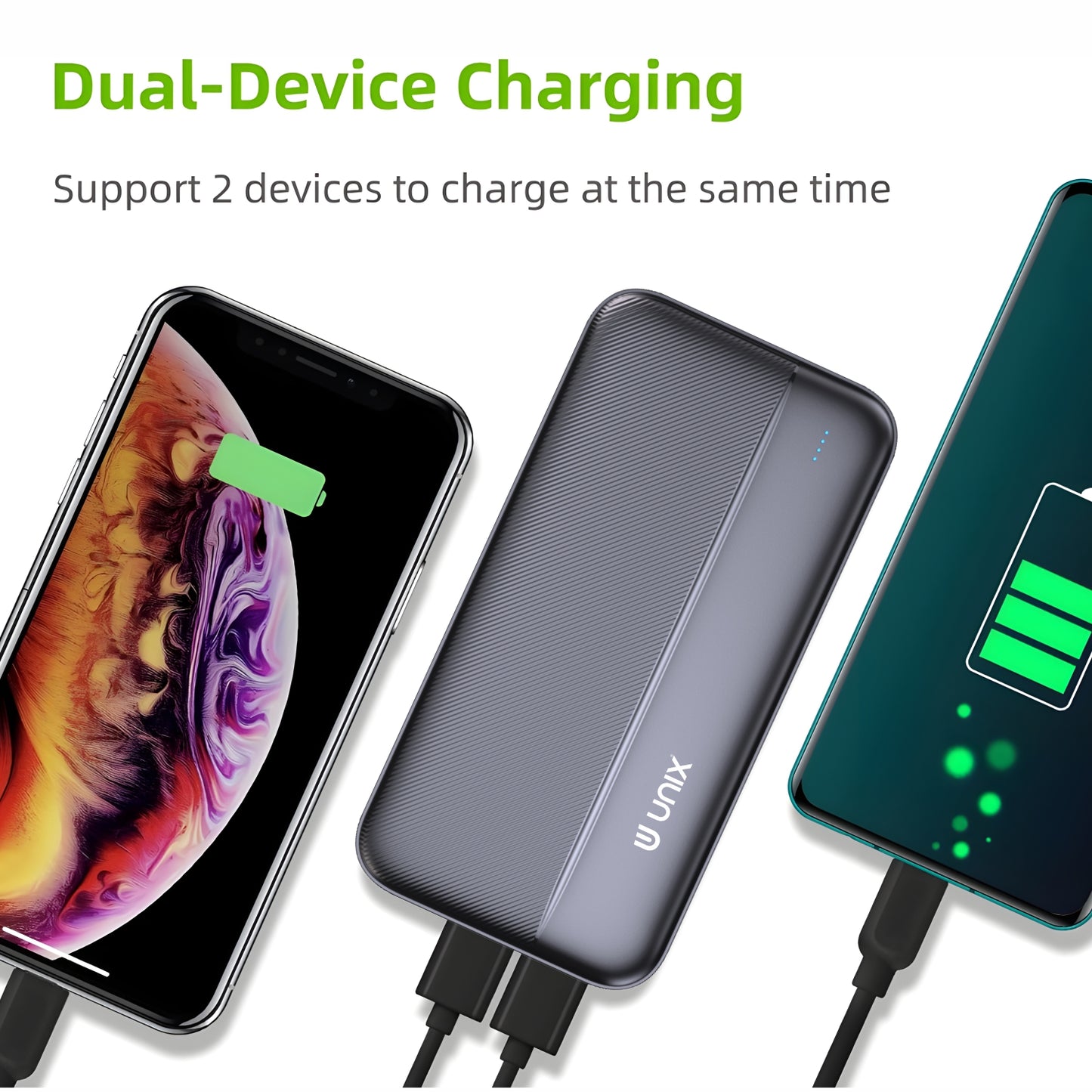 Dual USB Output (2.4A) äóñ Charge two devices simultaneously with fast charging power.