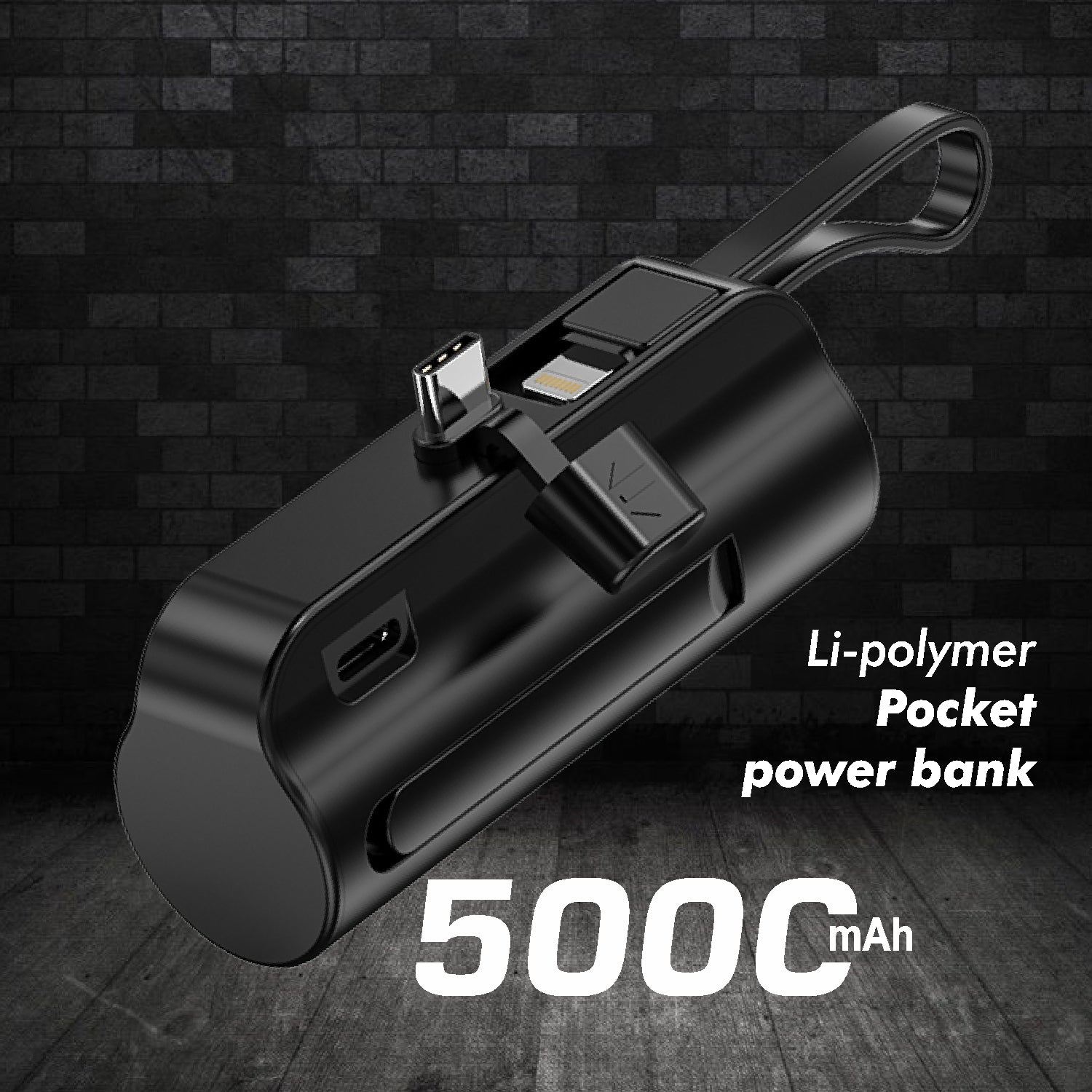 UNIX UX-1537 Mini Capsule Power Bank – 5000mAh with Built-In Cables & 15W Fast Charging