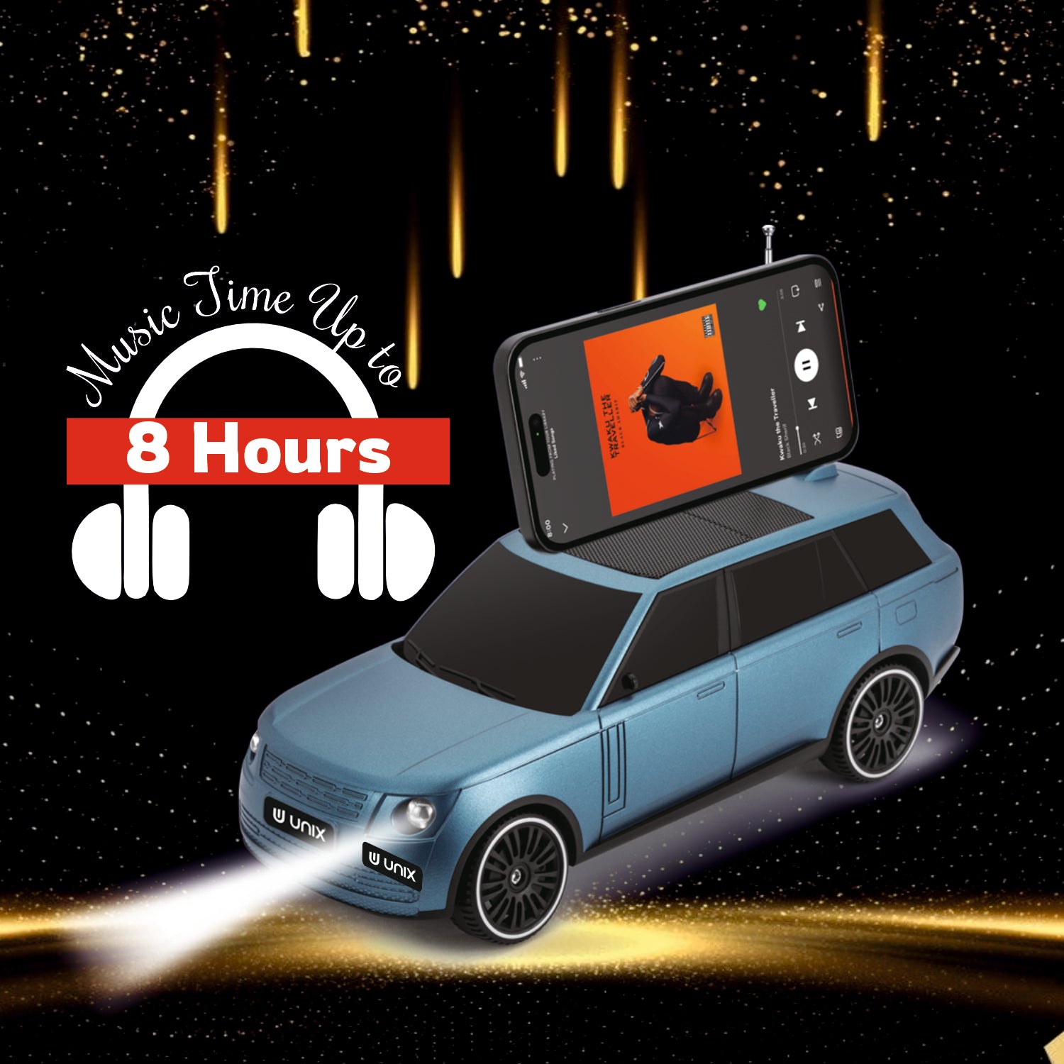 UNIX Discovery Bluetooth Speaker – 5W Stereo Sound, Car Toy Design with LED Lights & Subwoofer - Unixindia.