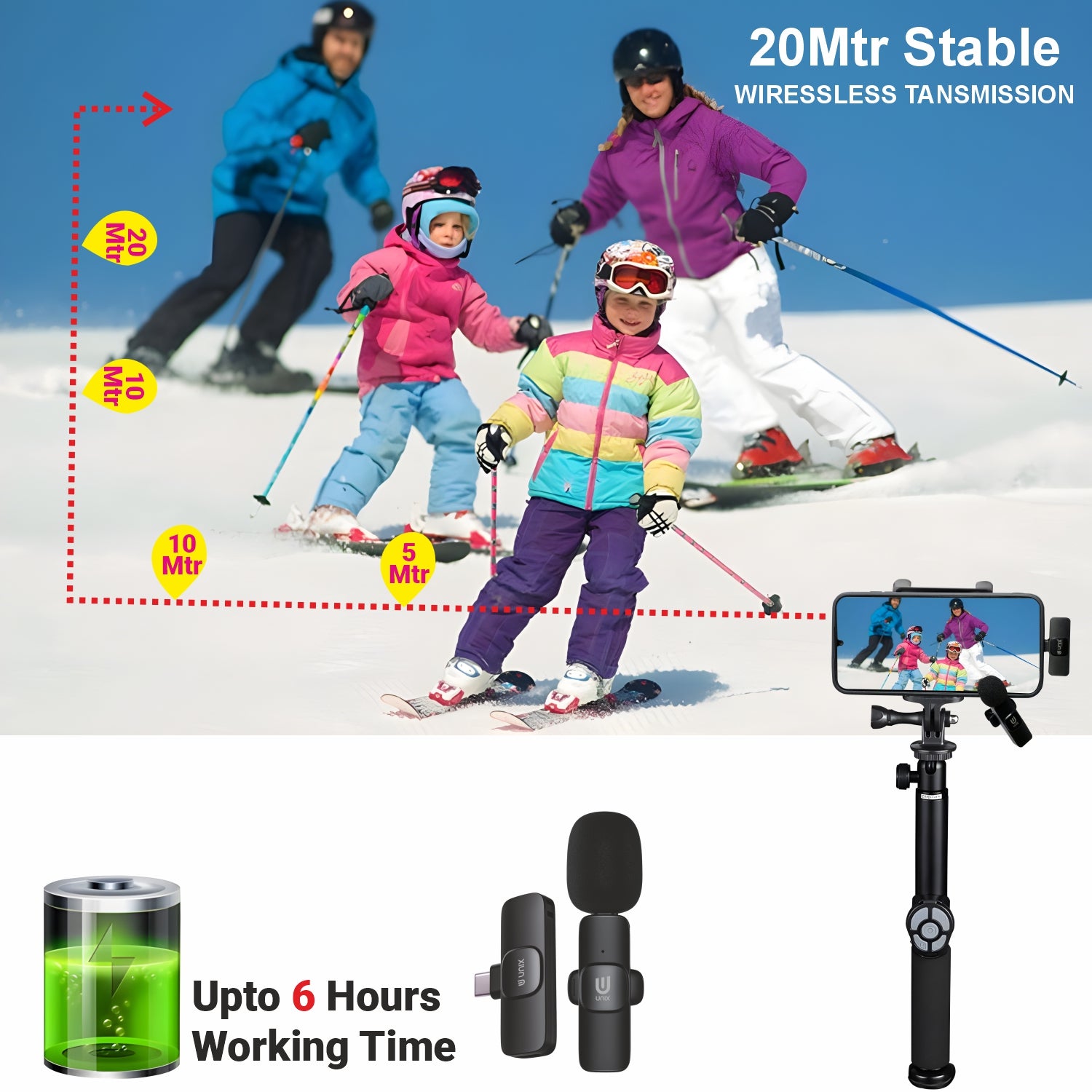 UNIX MC3 Wireless Dual Microphone äóñ Noise-Canceling, Plug & Play 