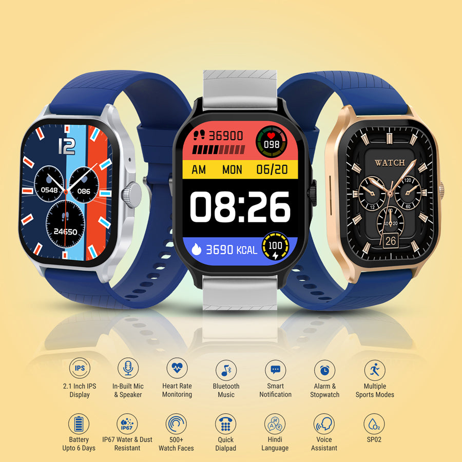Unix USW-2 Hydra Bluetooth Calling Smartwatch | 2.1" IPS Display, Free Metal Strap, 6-Day Battery gold left