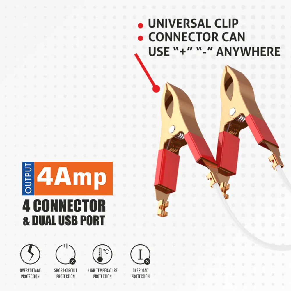 Unix 4 In 1 DC Smart Charger - Dual USB, 4AMP Output - Unixindia.