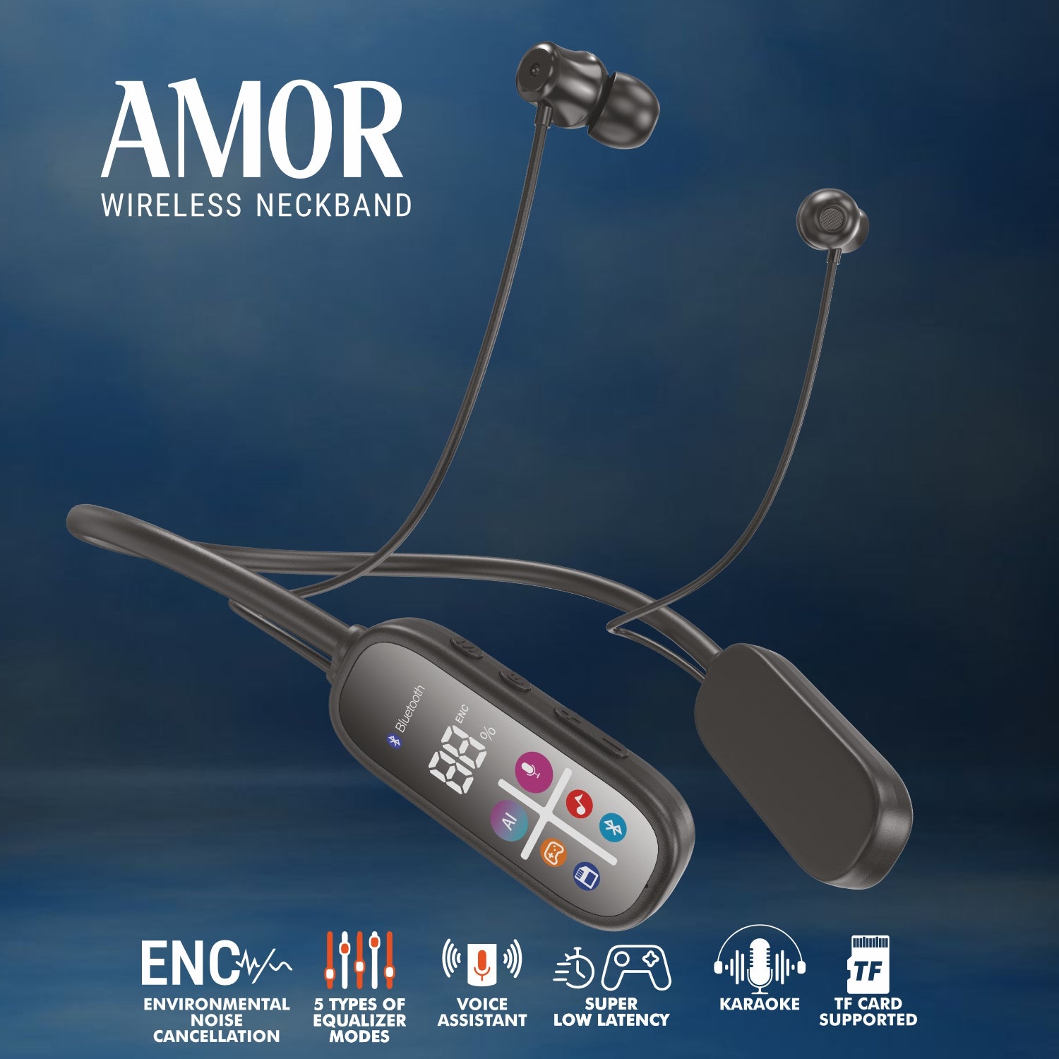 UNIX UX-480 Amor Bluetooth Neckband – Wireless Neckband with LCD Display, Voice Changer & 90 Hours Playtime