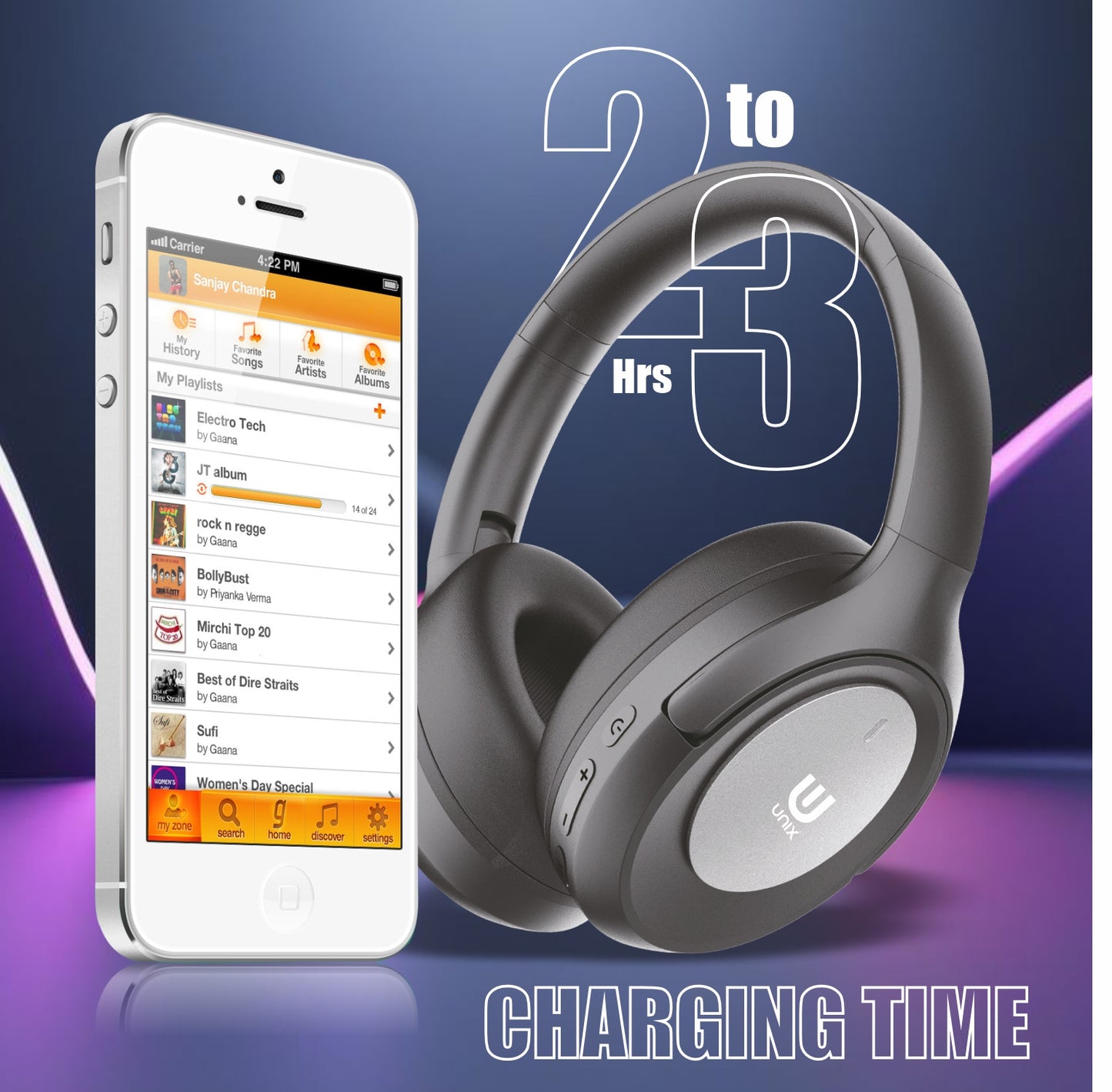 UNIX UX-800 Off Beat Wireless Bluetooth Headphones