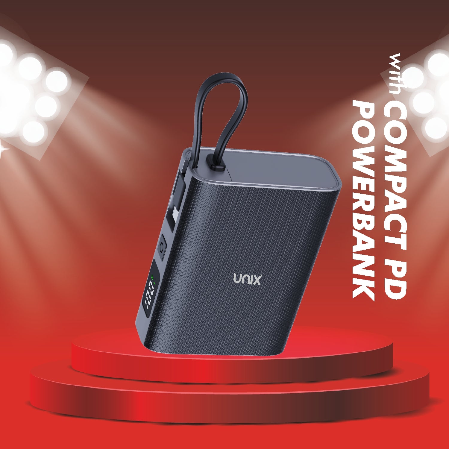 UNIX UX-1515 10000mAh Power Bank – Compact PD Fast Charging with Digital Display