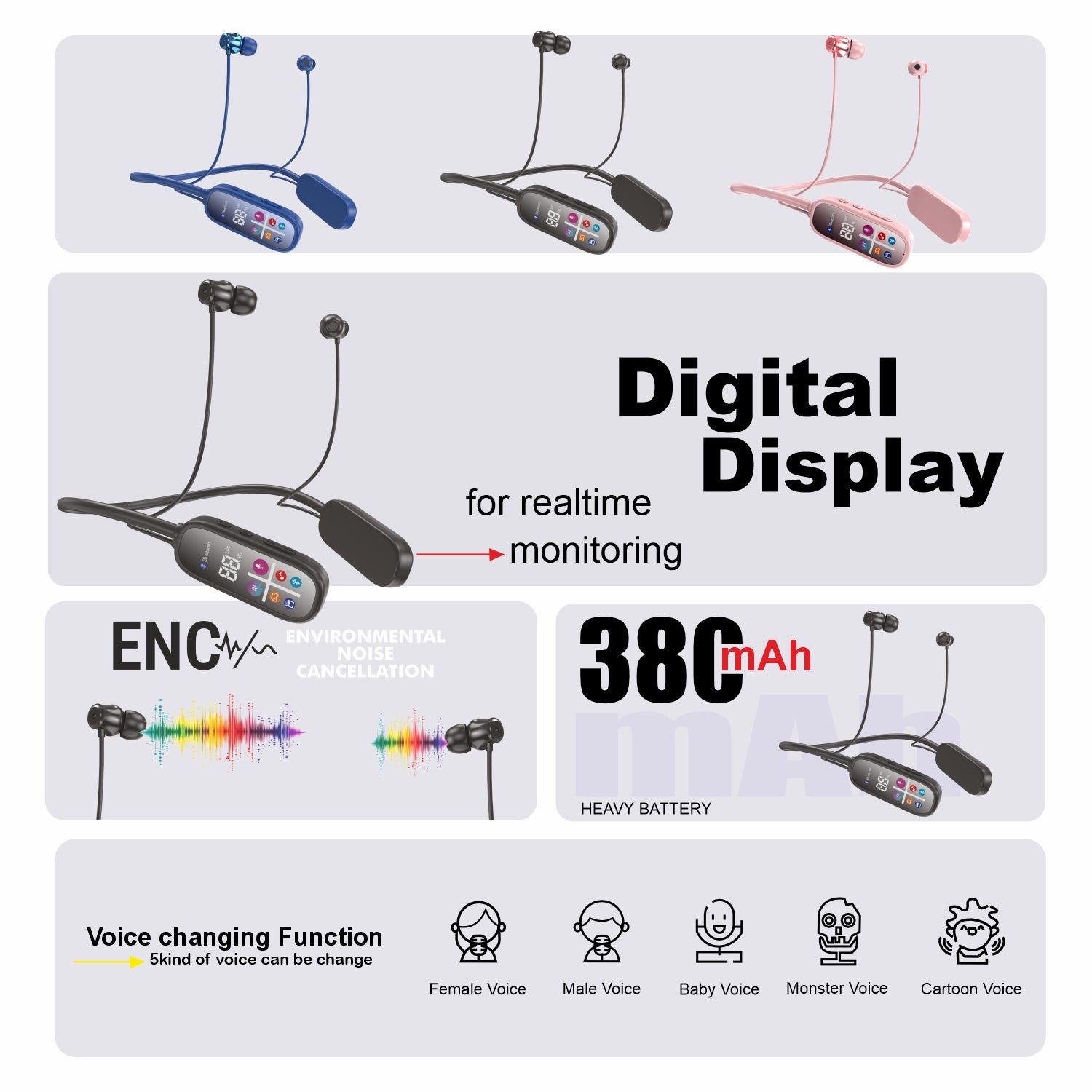 UNIX UX-480 Amor Bluetooth Neckband – Wireless Neckband with LCD Display, Voice Changer & 90 Hours Playtime