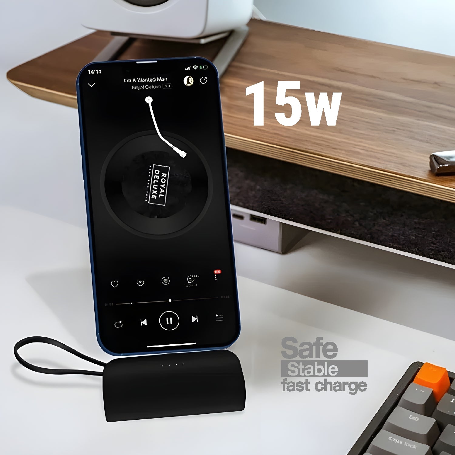 The 15W fast charging capability ensures your device's power up quickly