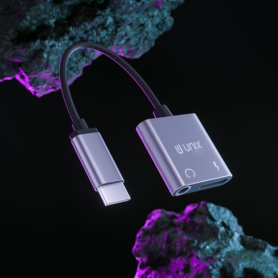 Unix UX-SC20 Wire HF/Charging Connector | 2-in-1 Type-C Aux + Charging Splitter - Unixindia.