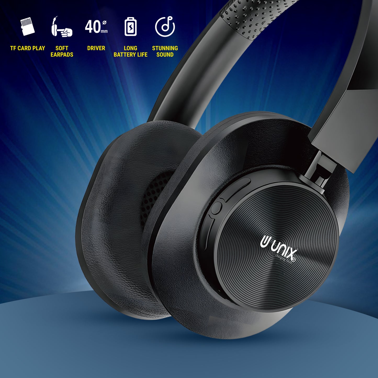 Unix UX-W100 Wireless Headphones: 36 Hours of Playtime, Type-C Charging, and Stunning Sound Quality - Unixindia.