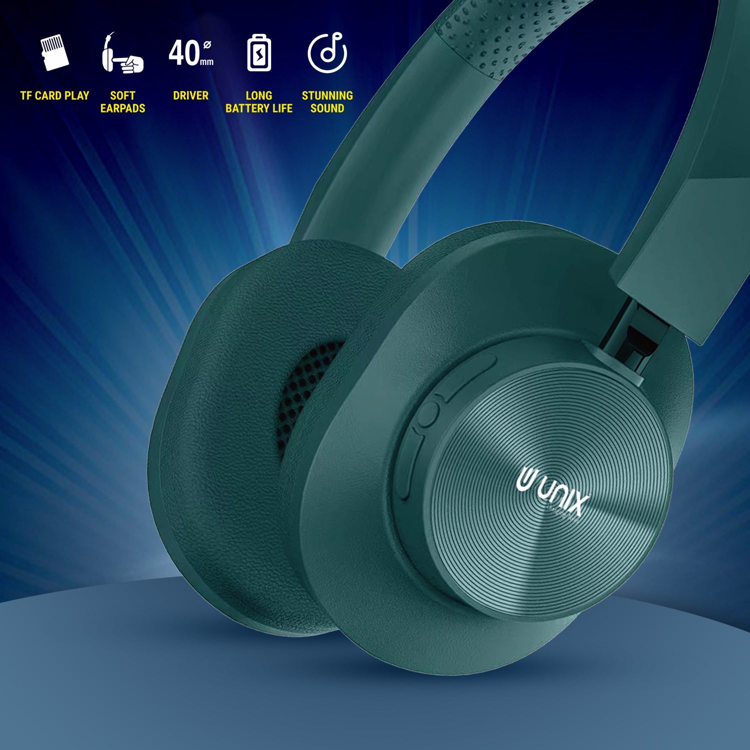 Unix UX-W100 Wireless Headphones: 36 Hours of Playtime, Type-C Charging, and Stunning Sound Quality - Unixindia.