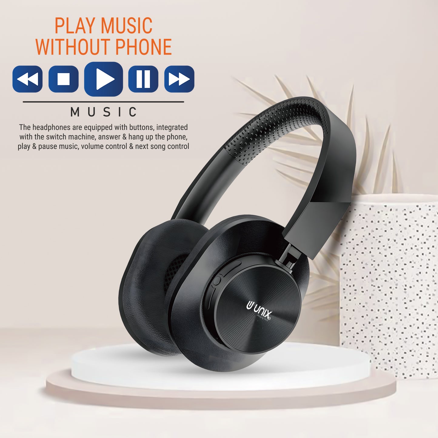 Unix UX-W100 Wireless Headphones: 36 Hours of Playtime, Type-C Charging, and Stunning Sound Quality - Unixindia.