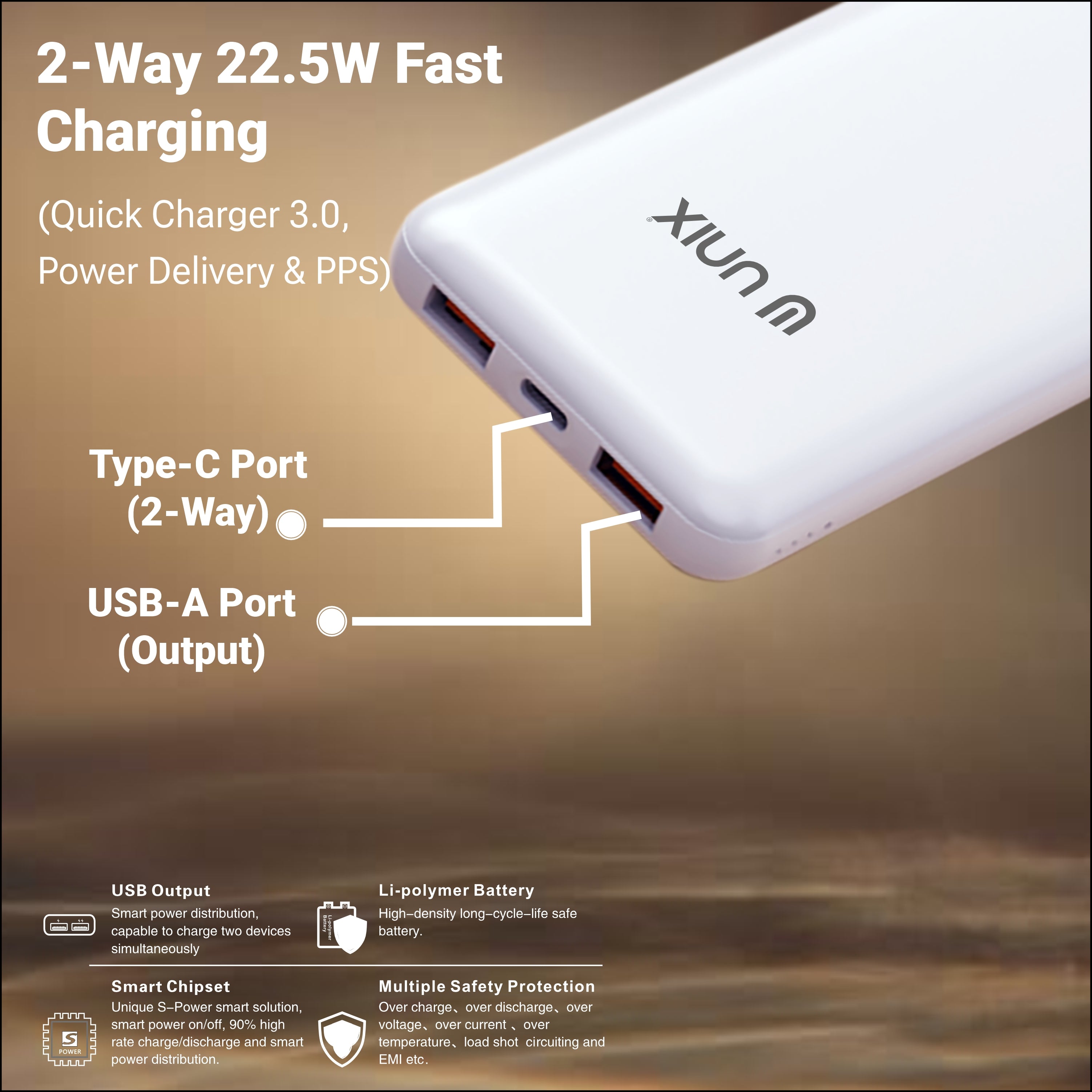 UNIX UX-1529 10000mAh Power Bank – Dual USB Output, Slim Polymer Design & LED Indicator