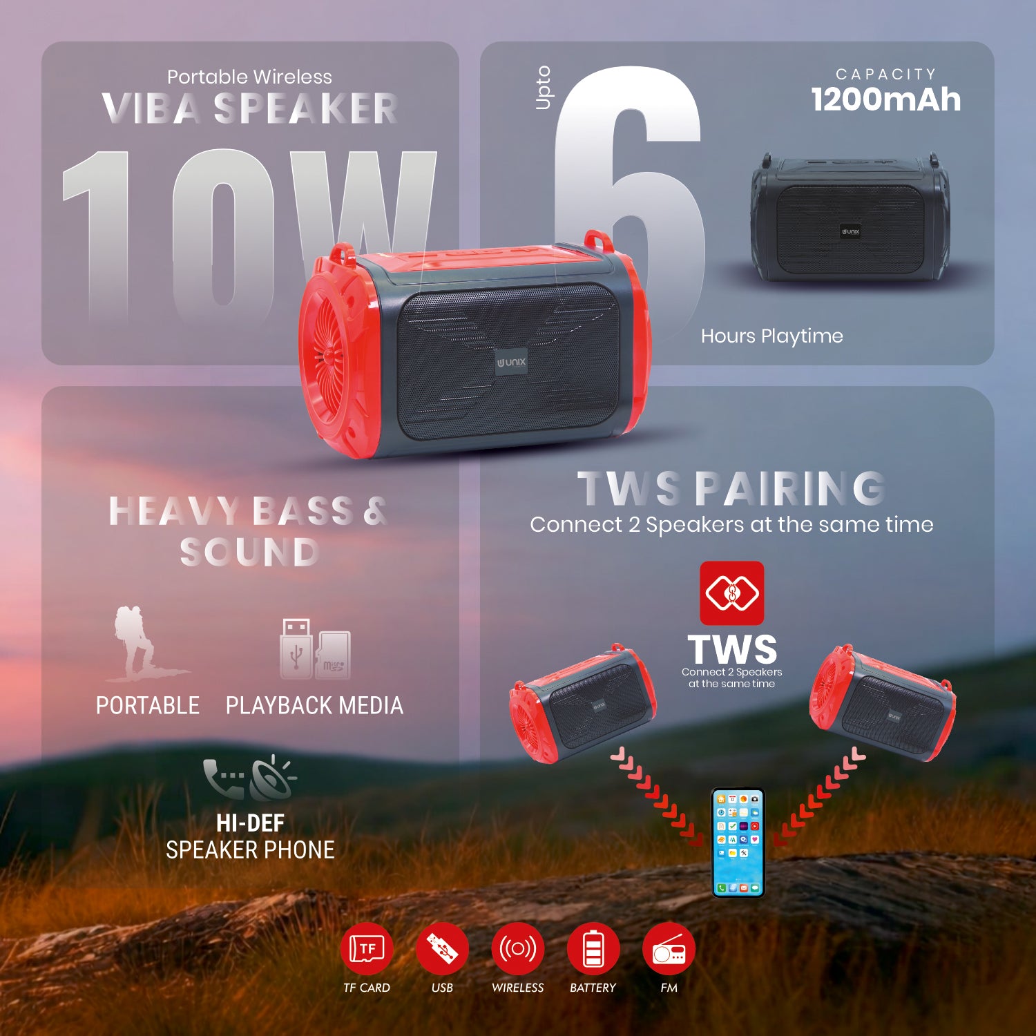 Unix Viba Blast 10W Wireless Bluetooth Speaker