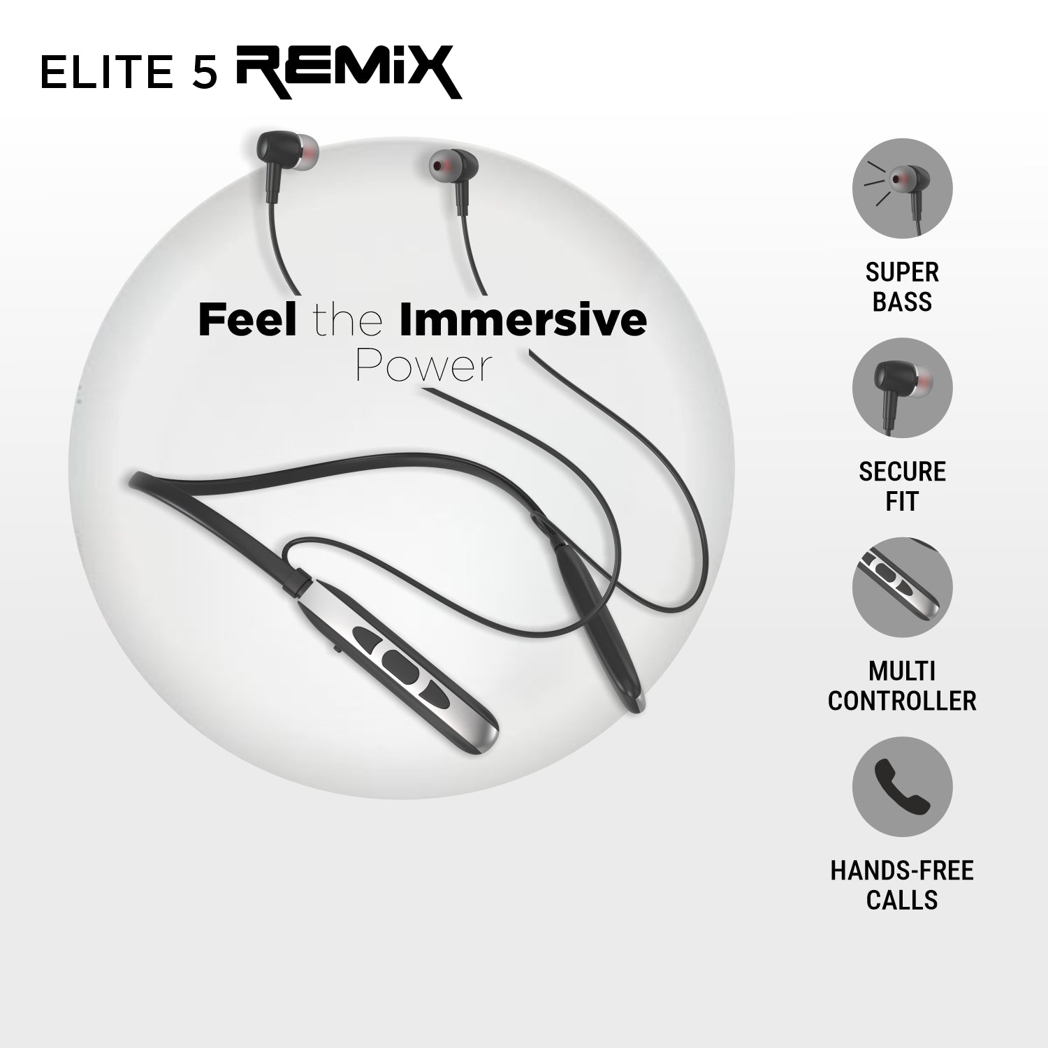 Unix Elite 5 Remix Wireless Neckband - Super Bass and Long Battery Life