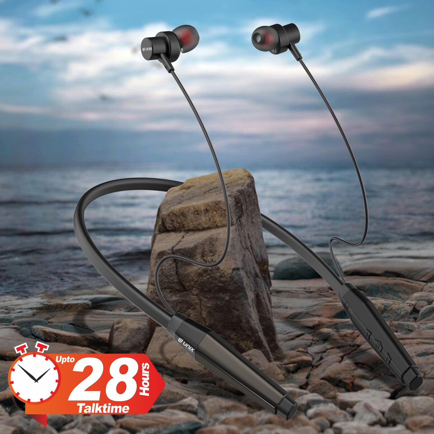 Unix HP-40 Sapphire Wireless Neckband - Long Battery Life, HD Sound, Magnetic Control - Unixindia.