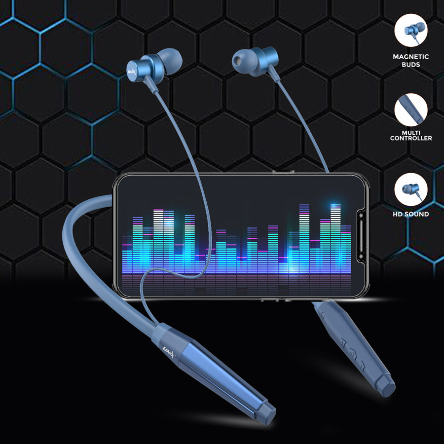 Unix HP-40 Sapphire Wireless Neckband - Long Battery Life, HD Sound, Magnetic Control