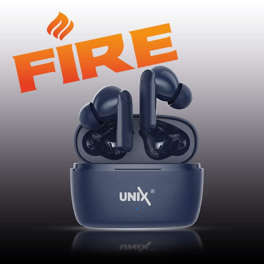 Unix UX-HP70 Fire Wireless Earbuds - Superior Sound and Advanced Control Blue design