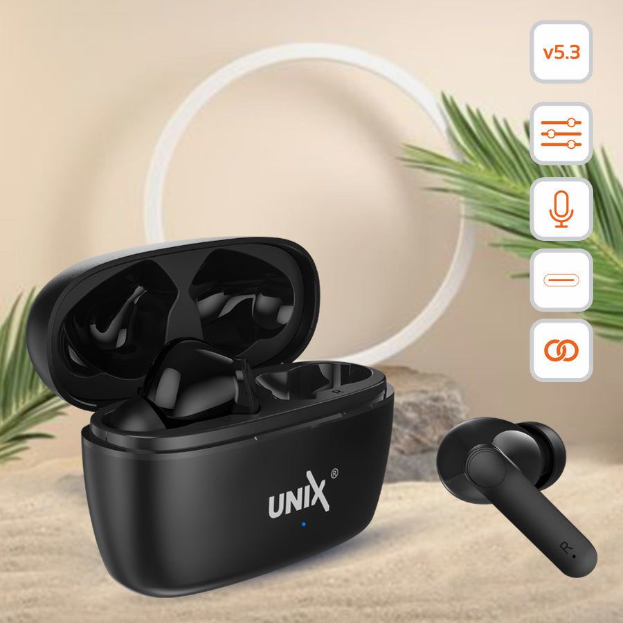 Unix UX-HP70 Fire Wireless Earbuds - Superior Sound and Advanced Control Black left