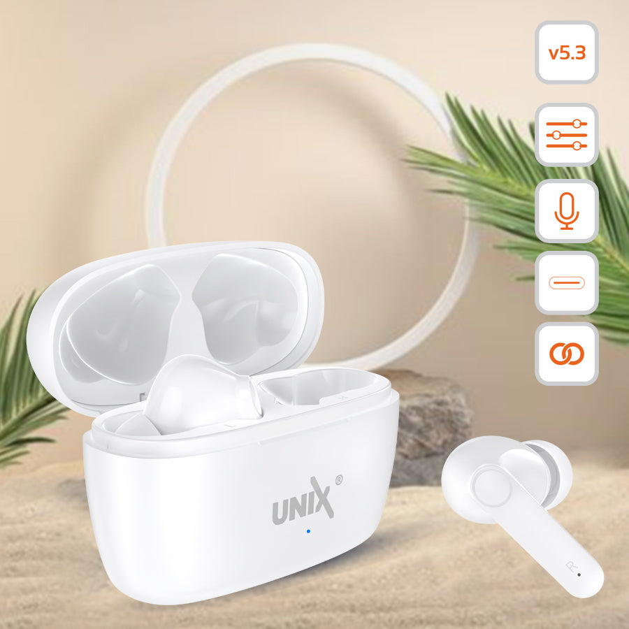Unix UX-HP70 Fire Wireless Earbuds - Superior Sound and Advanced Control White up