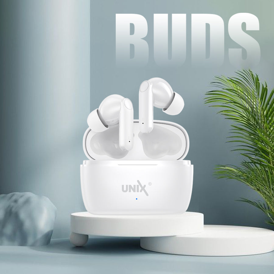 Unix UX-HP70 Fire Wireless Earbuds - Superior Sound and Advanced Control White down