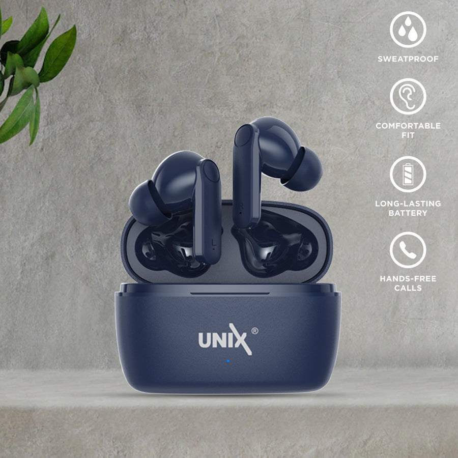 Unix UX-HP70 Fire Wireless Earbuds - Superior Sound and Advanced Control Blue right