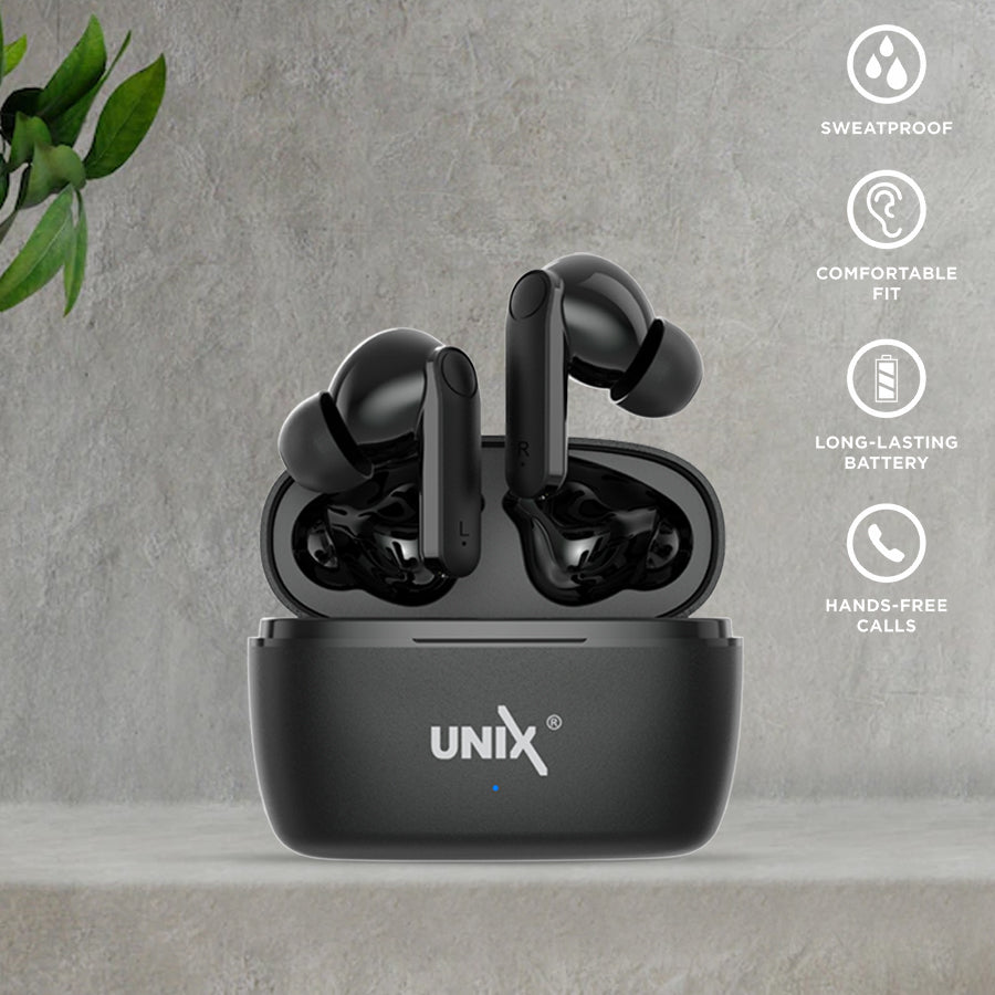 Unix UX-HP70 Fire Wireless Earbuds - Superior Sound and Advanced Control Black full design