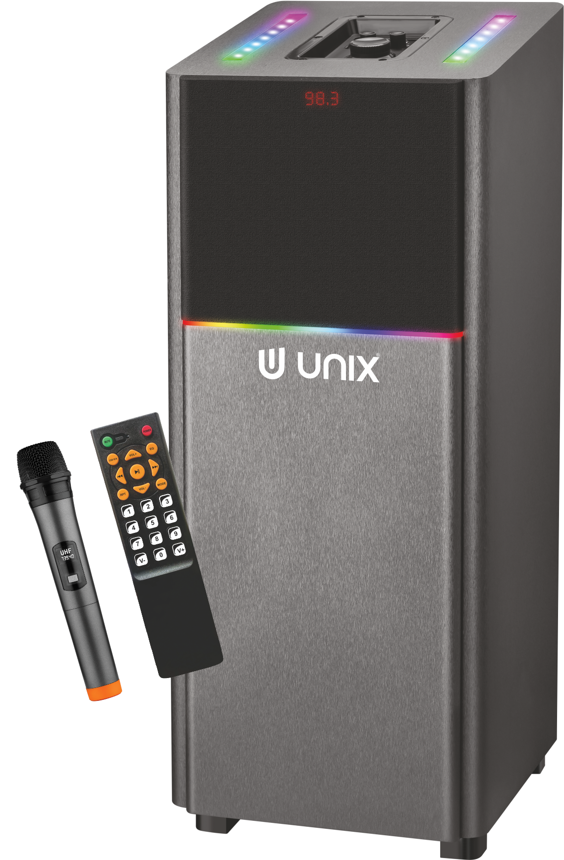 UNIX Meta 120W Super Bass Party Speaker with 8” Woofer, Wireless Mic, LED Display & Remote Control