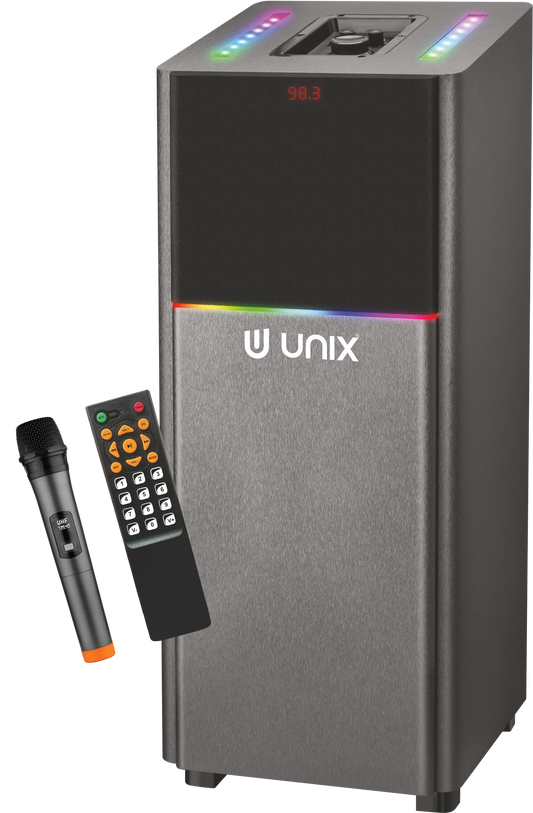 UNIX Meta 120W Super Bass Party Speaker with 8” Woofer, Wireless Mic, LED Display & Remote Control