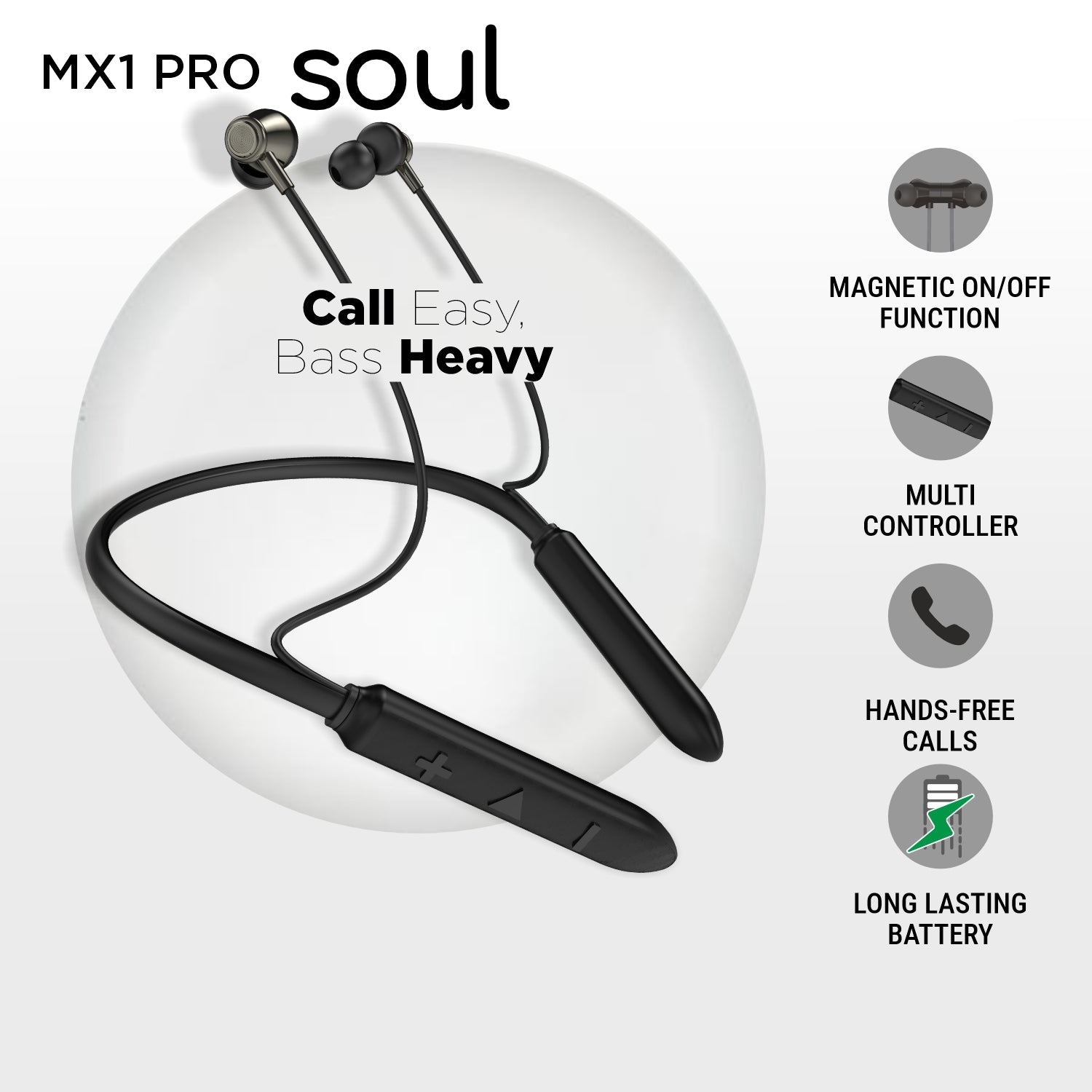 Unix MX-1 Pro Soul Wireless Neckband – 42H Playtime, Deep Bass 