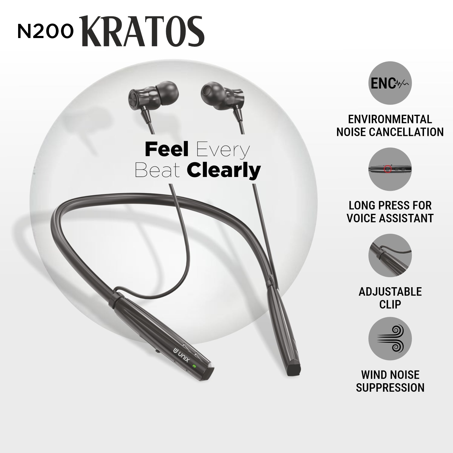UNIX Kratos N200 Neckband – 84H Playtime & Super Extra Bass