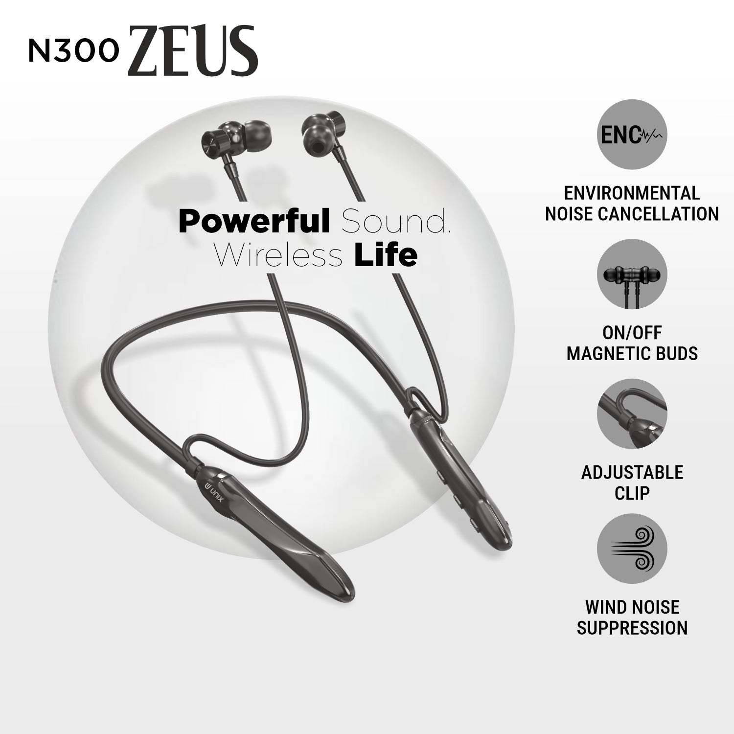 UNIX Zeus N300 Neckband – 84H Playtime, HD Call