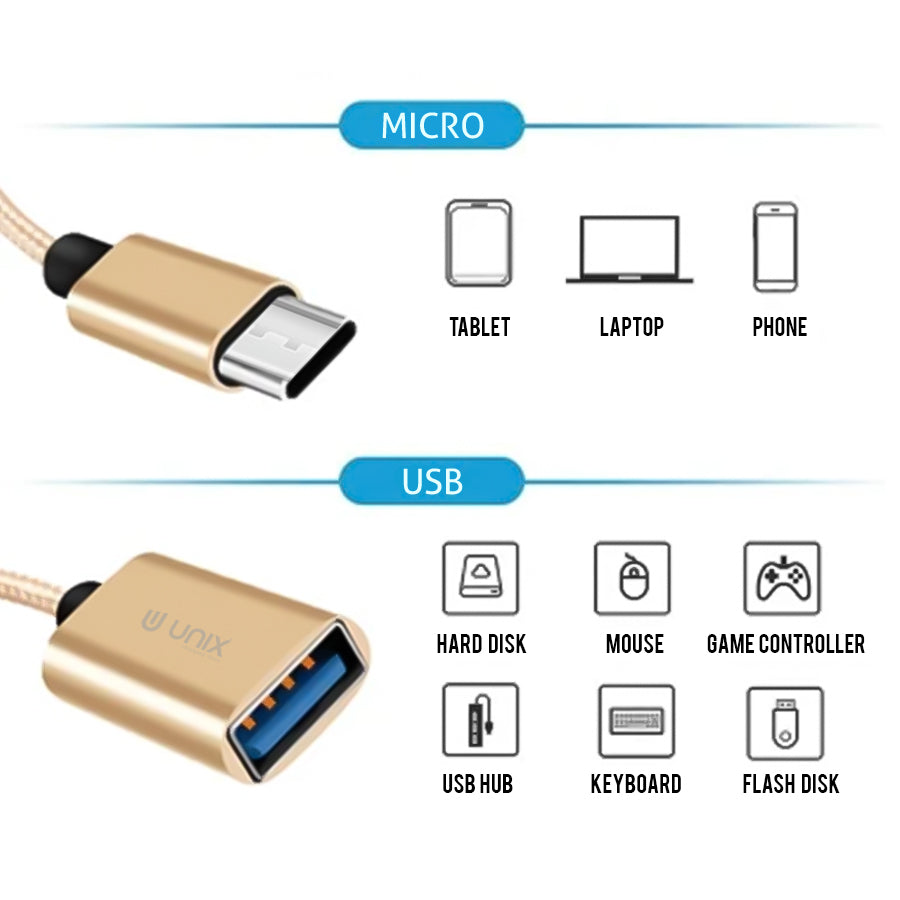 Unix UX-OT55 Metal Wired Micro USB OTG - Stylish and Durable Connectivity - Unixindia.