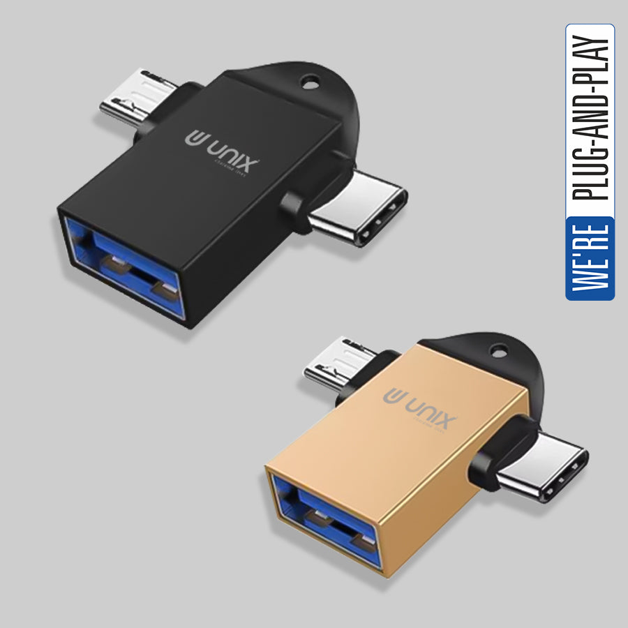 Unix UX-OT77 3 In 1 V8 / Type-C Metal OTG - Versatile Connectivity for Multiple Ports