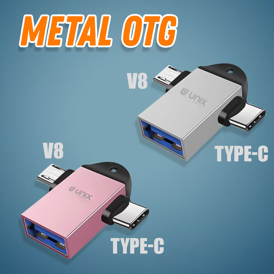 Unix UX-OT77 3 In 1 V8 / Type-C Metal OTG - Versatile Connectivity for Multiple Ports - Unixindia.