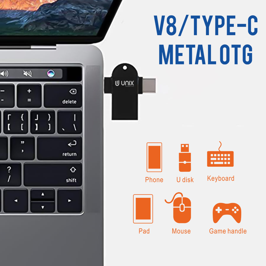 Unix UX-OT77 3 In 1 V8 / Type-C Metal OTG - Versatile Connectivity for Multiple Ports