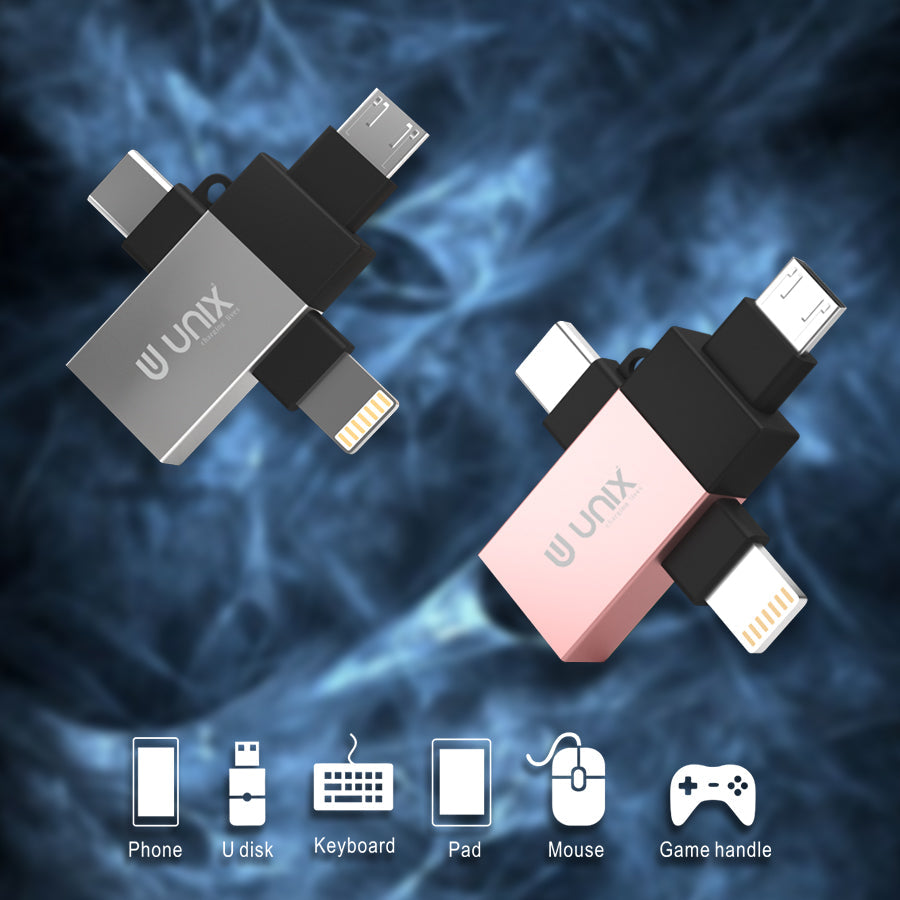 Unix UX-OT99 3 in 1 Metal OTG - Connect V8, Type-C, and Lightning - Unixindia.