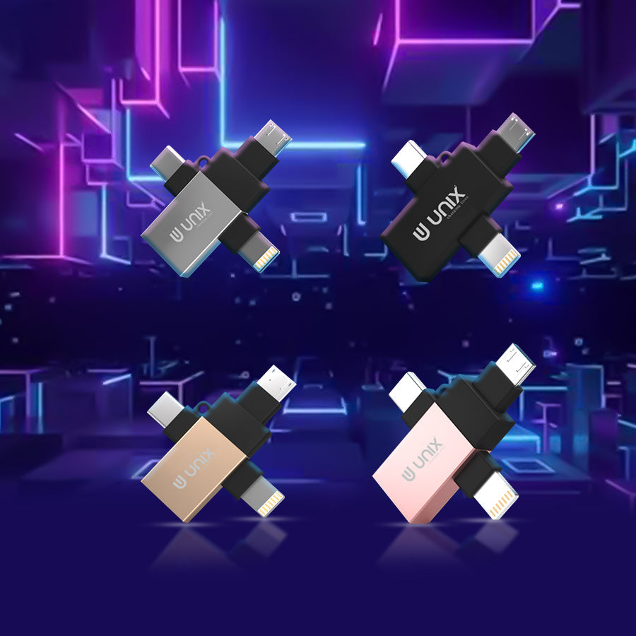 Unix UX-OT99 3 in 1 Metal OTG - Connect V8, Type-C, and Lightning - Unixindia.